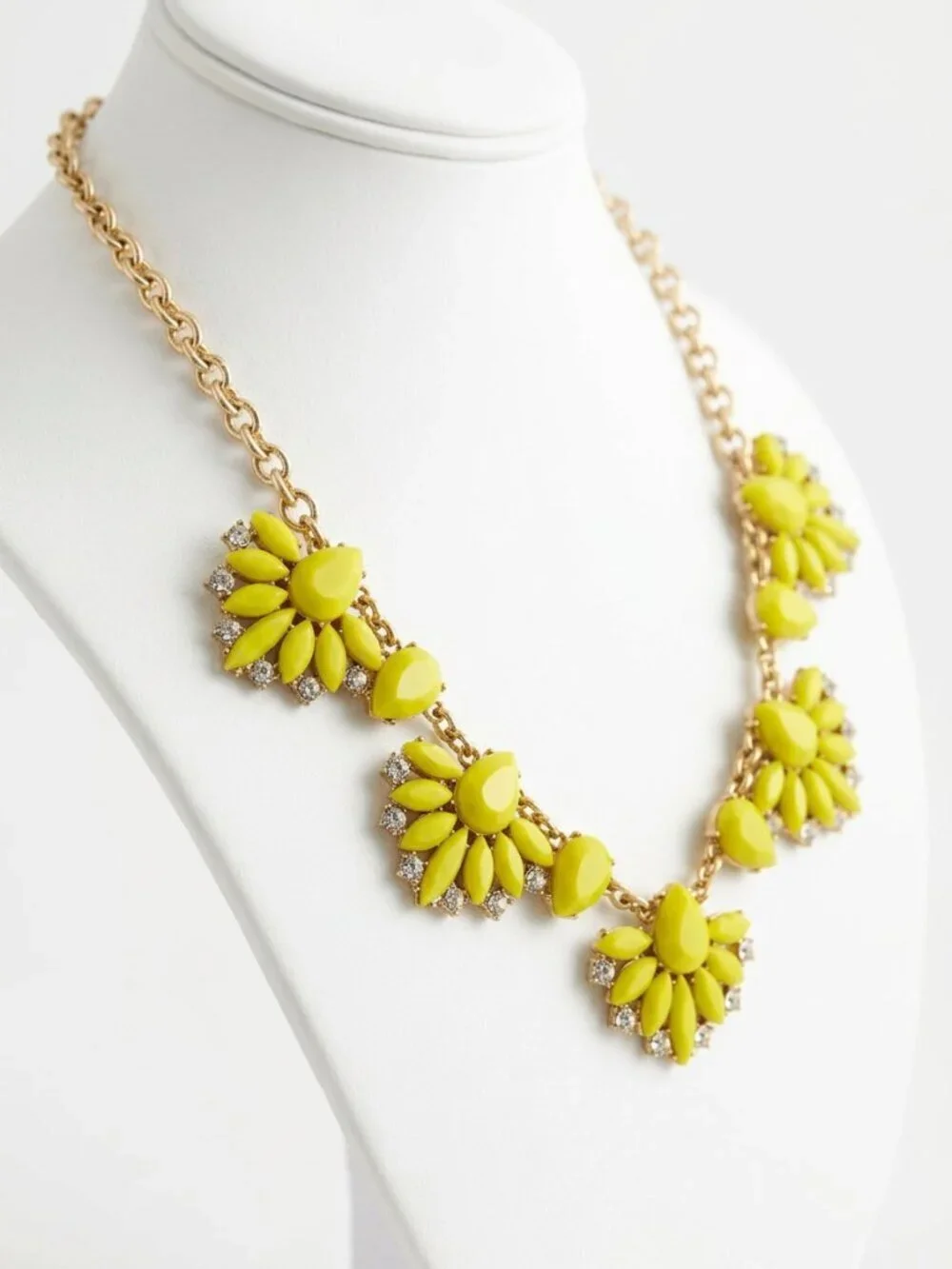 NWT J.Crew Chartreuse Yellow Floral Statement Necklace - Crystal Accents